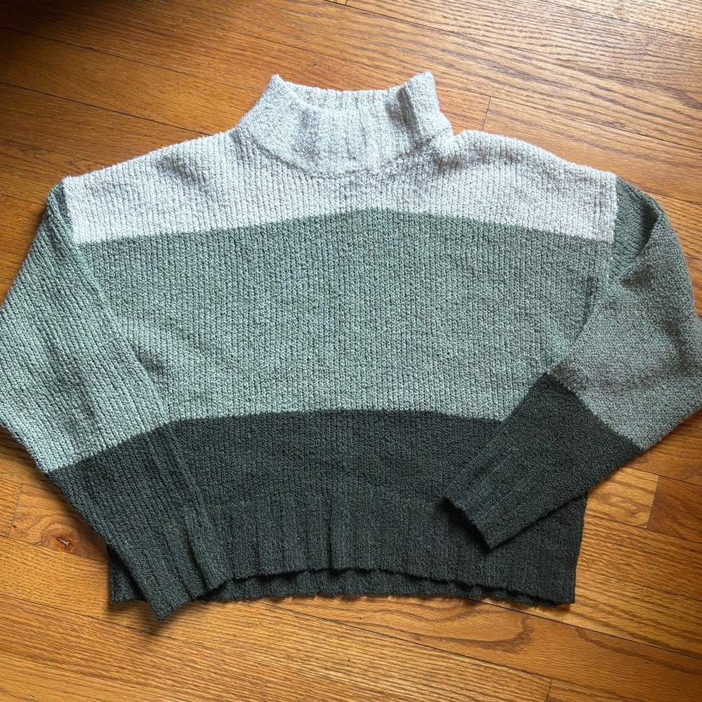 Pink Rose Green and Cream Turtleneck Sweater